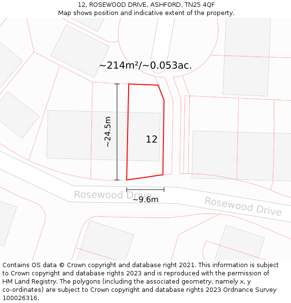 12, ROSEWOOD DRIVE, ASHFORD, TN25 4QF: Plot and title map