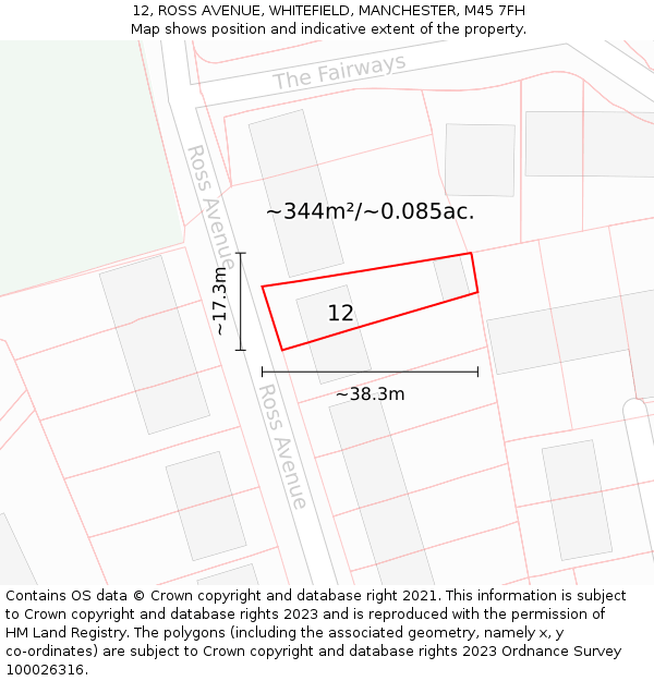 12, ROSS AVENUE, WHITEFIELD, MANCHESTER, M45 7FH: Plot and title map