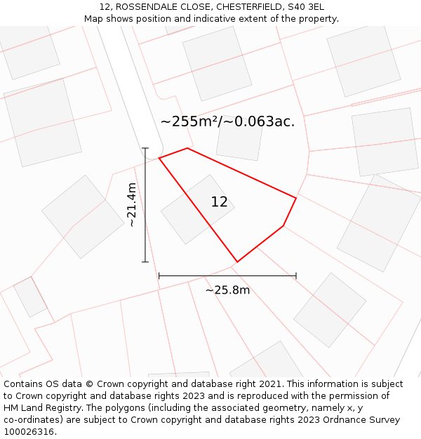 12, ROSSENDALE CLOSE, CHESTERFIELD, S40 3EL: Plot and title map