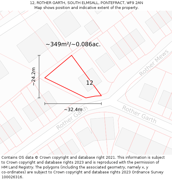 12, ROTHER GARTH, SOUTH ELMSALL, PONTEFRACT, WF9 2AN: Plot and title map