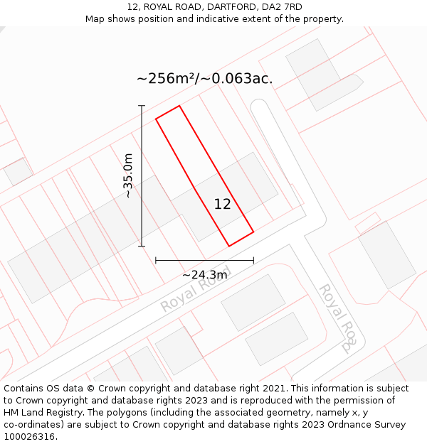 12, ROYAL ROAD, DARTFORD, DA2 7RD: Plot and title map