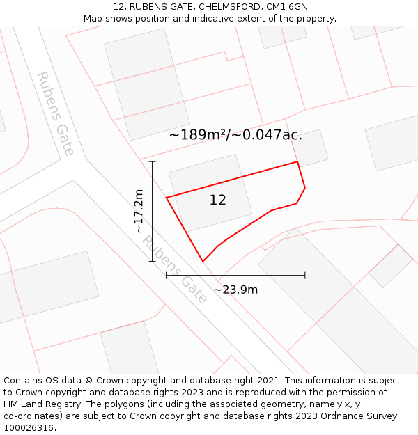 12, RUBENS GATE, CHELMSFORD, CM1 6GN: Plot and title map