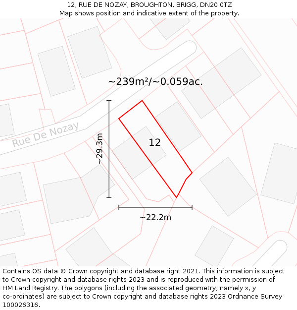 12, RUE DE NOZAY, BROUGHTON, BRIGG, DN20 0TZ: Plot and title map