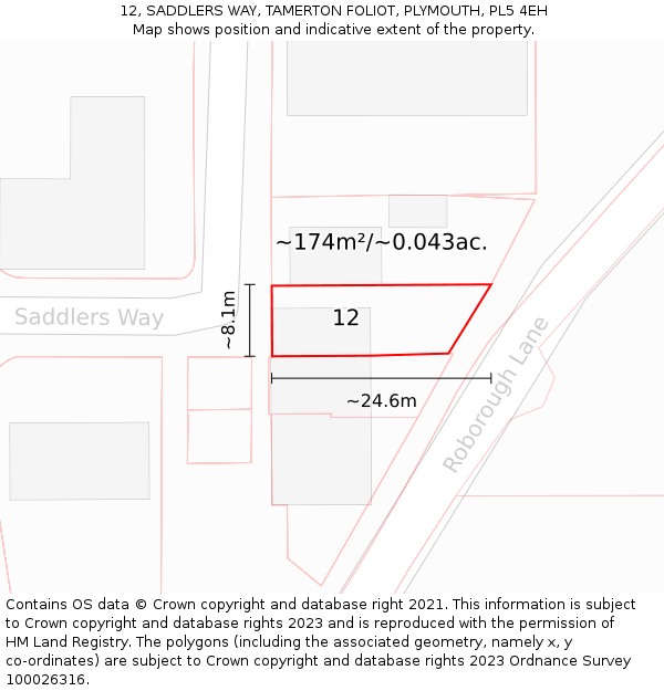 12, SADDLERS WAY, TAMERTON FOLIOT, PLYMOUTH, PL5 4EH: Plot and title map