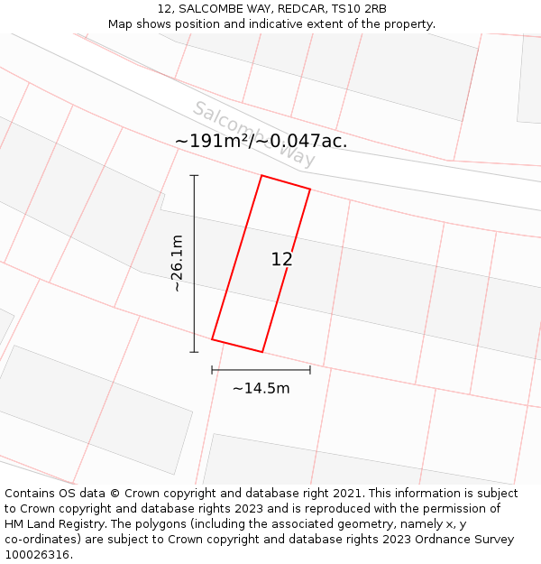 12, SALCOMBE WAY, REDCAR, TS10 2RB: Plot and title map