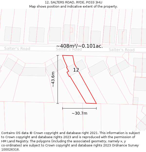 12, SALTERS ROAD, RYDE, PO33 3HU: Plot and title map