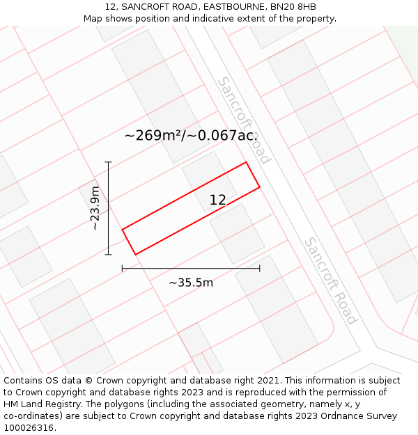 12, SANCROFT ROAD, EASTBOURNE, BN20 8HB: Plot and title map