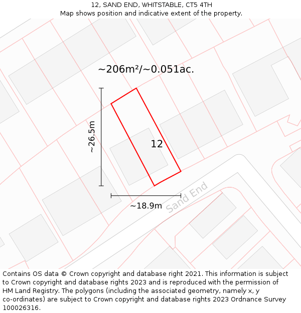 12, SAND END, WHITSTABLE, CT5 4TH: Plot and title map