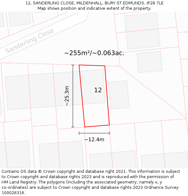 12, SANDERLING CLOSE, MILDENHALL, BURY ST EDMUNDS, IP28 7LE: Plot and title map