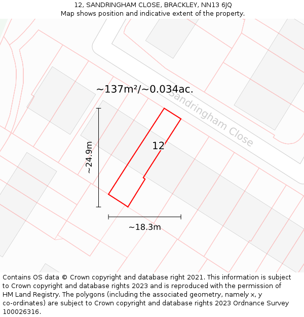 12, SANDRINGHAM CLOSE, BRACKLEY, NN13 6JQ: Plot and title map