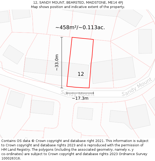 12, SANDY MOUNT, BEARSTED, MAIDSTONE, ME14 4PJ: Plot and title map