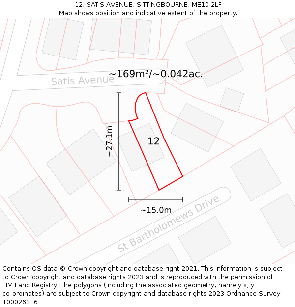 12, SATIS AVENUE, SITTINGBOURNE, ME10 2LF: Plot and title map