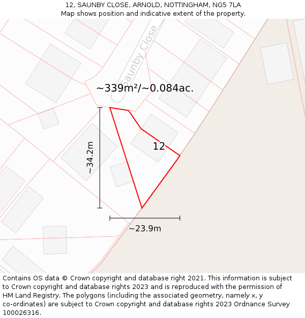 12, SAUNBY CLOSE, ARNOLD, NOTTINGHAM, NG5 7LA: Plot and title map