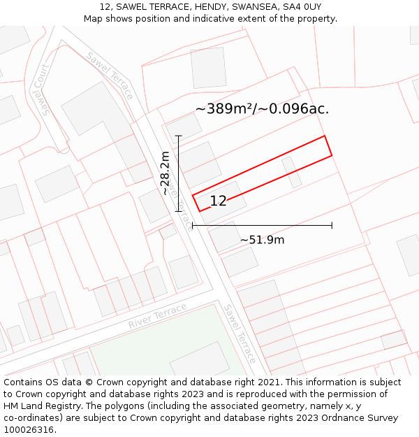 12, SAWEL TERRACE, HENDY, SWANSEA, SA4 0UY: Plot and title map