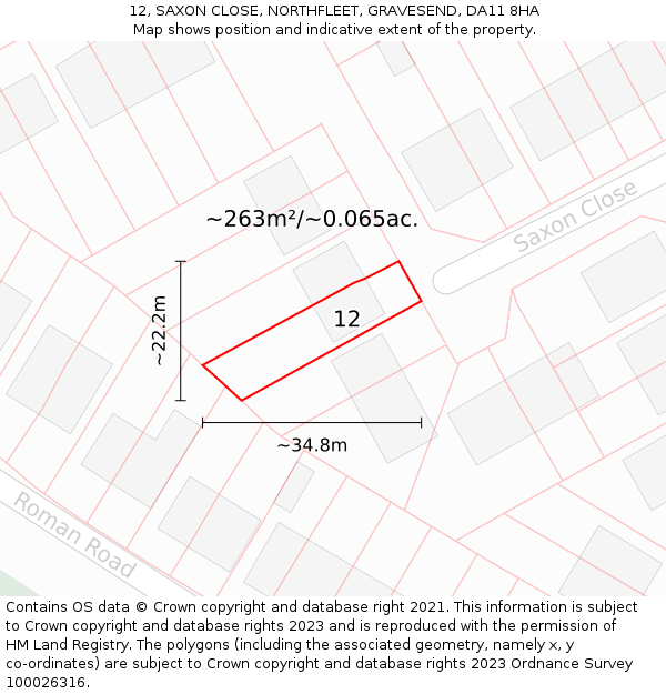 12, SAXON CLOSE, NORTHFLEET, GRAVESEND, DA11 8HA: Plot and title map