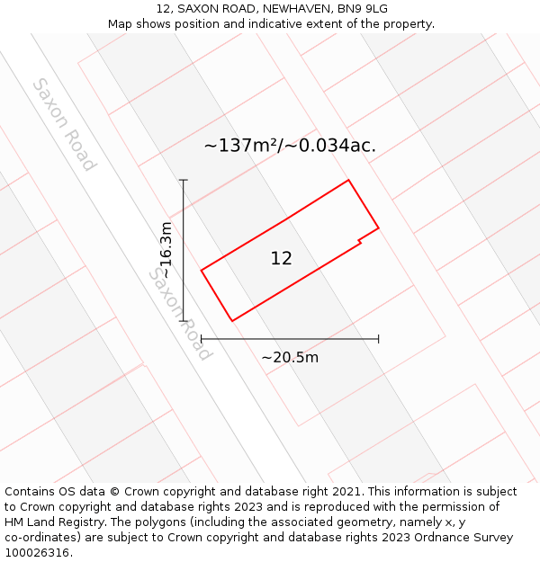 12, SAXON ROAD, NEWHAVEN, BN9 9LG: Plot and title map