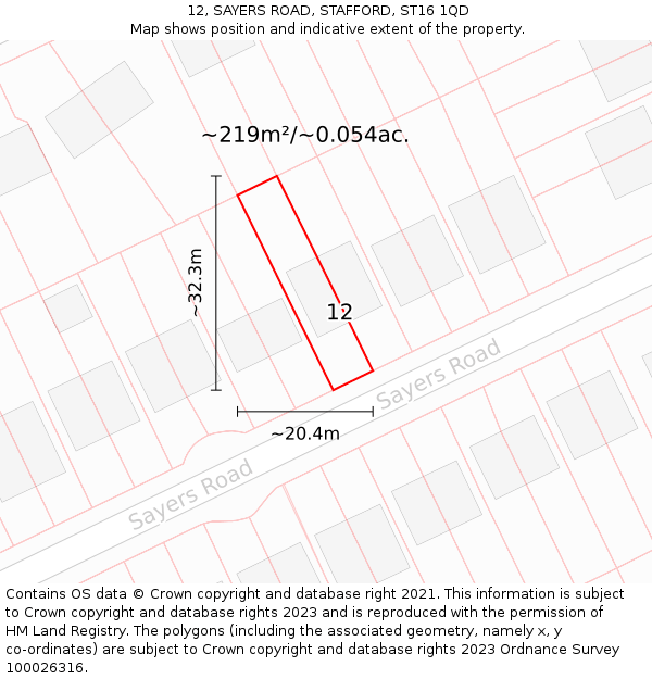 12, SAYERS ROAD, STAFFORD, ST16 1QD: Plot and title map