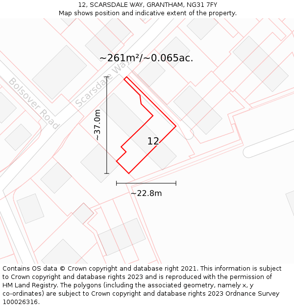 12, SCARSDALE WAY, GRANTHAM, NG31 7FY: Plot and title map