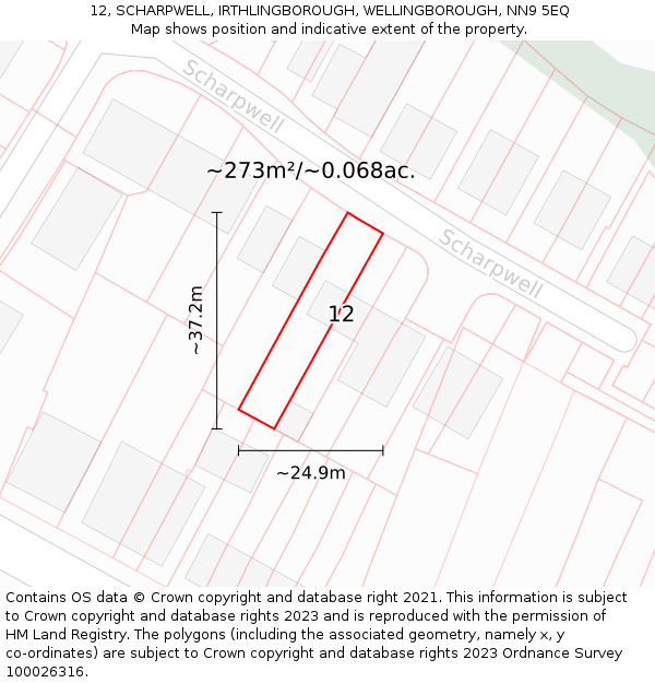 12, SCHARPWELL, IRTHLINGBOROUGH, WELLINGBOROUGH, NN9 5EQ: Plot and title map