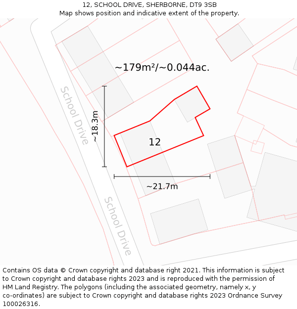 12, SCHOOL DRIVE, SHERBORNE, DT9 3SB: Plot and title map