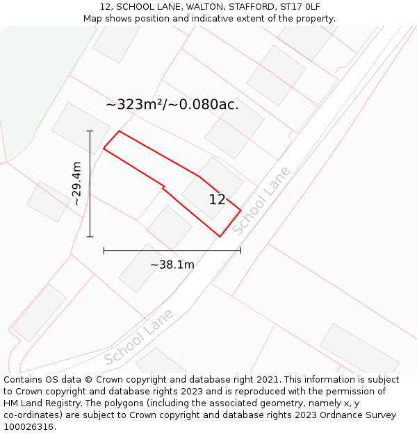 12, SCHOOL LANE, WALTON, STAFFORD, ST17 0LF: Plot and title map