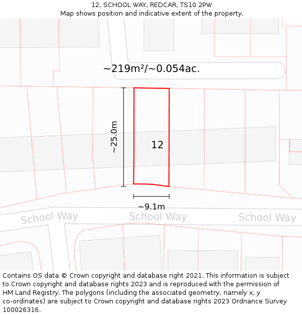 12, SCHOOL WAY, REDCAR, TS10 2PW: Plot and title map