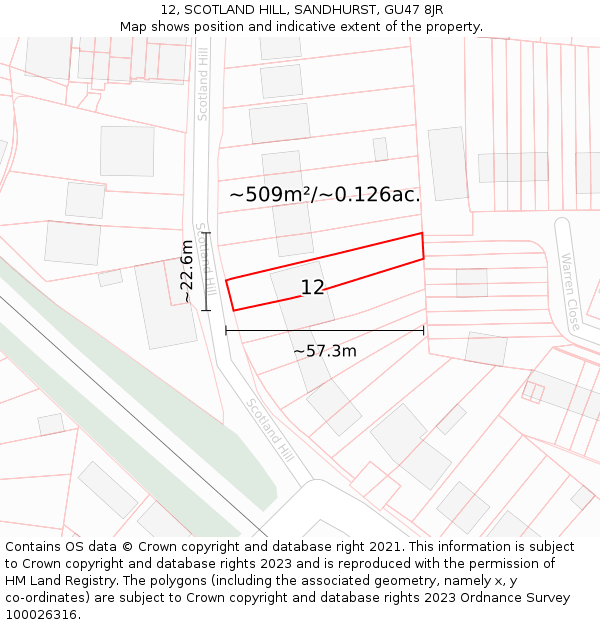 12, SCOTLAND HILL, SANDHURST, GU47 8JR: Plot and title map