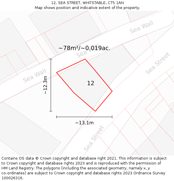 12, SEA STREET, WHITSTABLE, CT5 1AN: Plot and title map