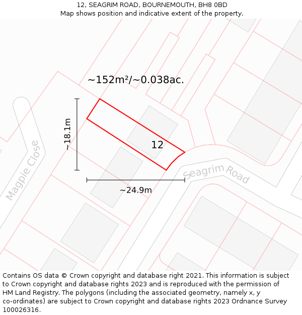 12, SEAGRIM ROAD, BOURNEMOUTH, BH8 0BD: Plot and title map