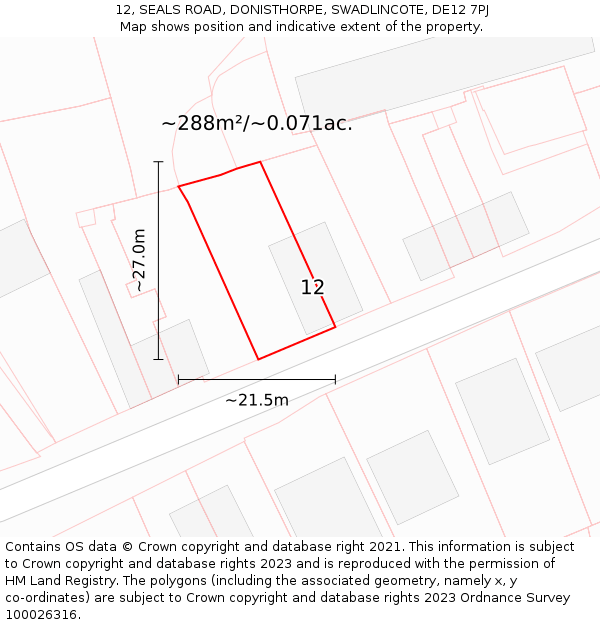 12, SEALS ROAD, DONISTHORPE, SWADLINCOTE, DE12 7PJ: Plot and title map