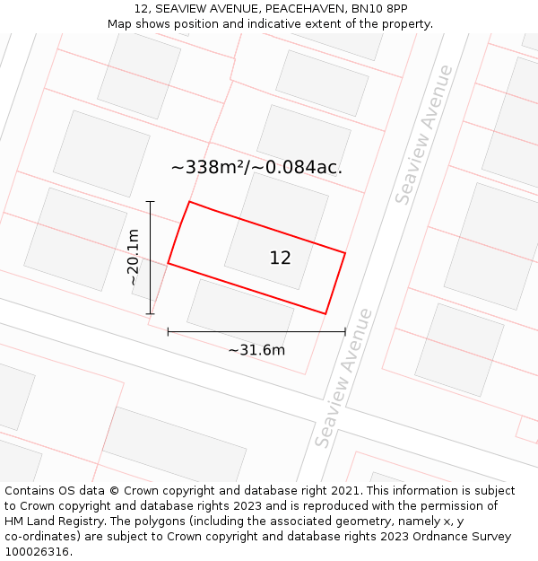 12, SEAVIEW AVENUE, PEACEHAVEN, BN10 8PP: Plot and title map