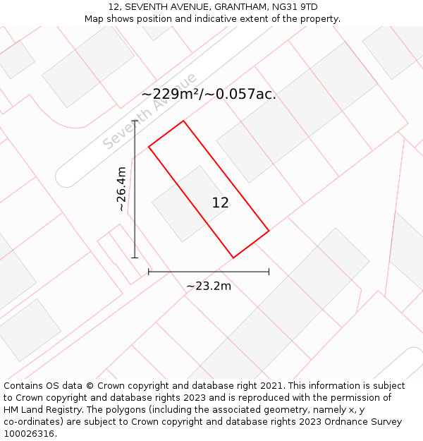 12, SEVENTH AVENUE, GRANTHAM, NG31 9TD: Plot and title map