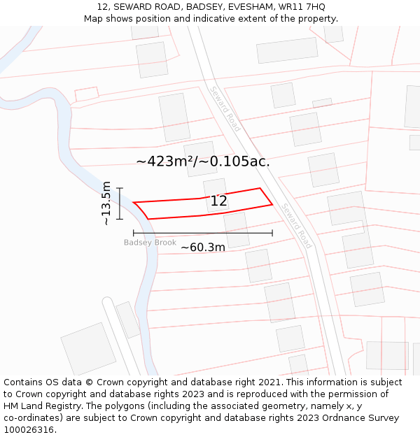 12, SEWARD ROAD, BADSEY, EVESHAM, WR11 7HQ: Plot and title map