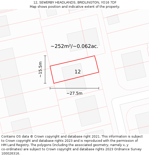 12, SEWERBY HEADLANDS, BRIDLINGTON, YO16 7DF: Plot and title map