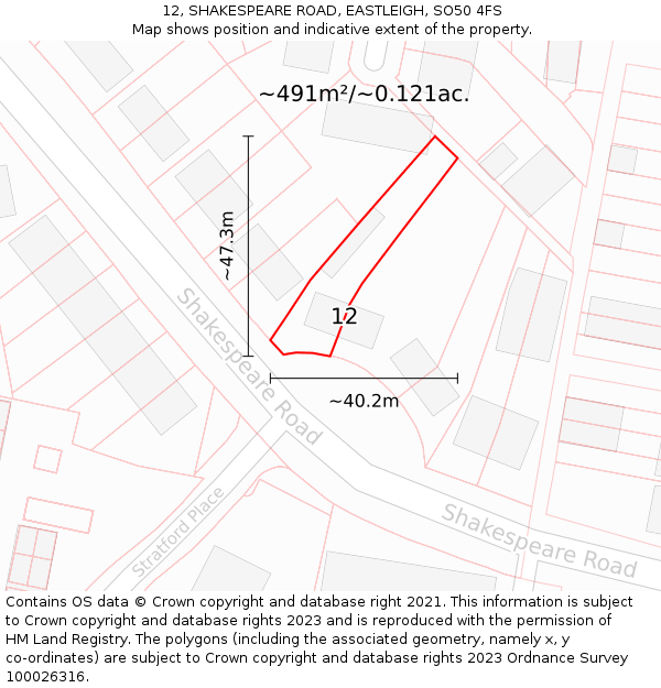 12, SHAKESPEARE ROAD, EASTLEIGH, SO50 4FS: Plot and title map