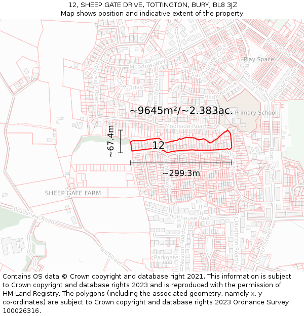 12, SHEEP GATE DRIVE, TOTTINGTON, BURY, BL8 3JZ: Plot and title map