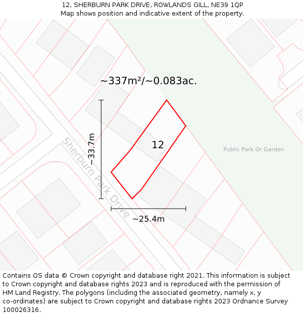 12, SHERBURN PARK DRIVE, ROWLANDS GILL, NE39 1QP: Plot and title map