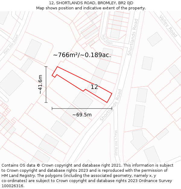 12, SHORTLANDS ROAD, BROMLEY, BR2 0JD: Plot and title map