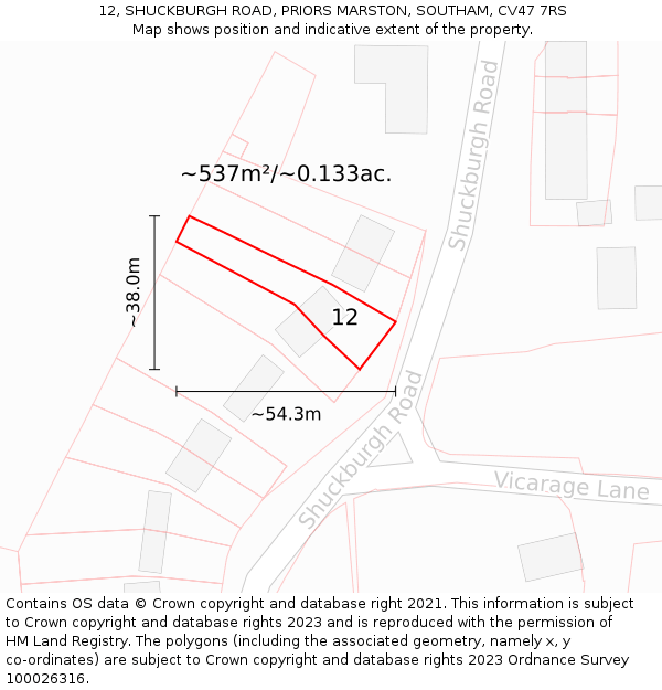 12, SHUCKBURGH ROAD, PRIORS MARSTON, SOUTHAM, CV47 7RS: Plot and title map