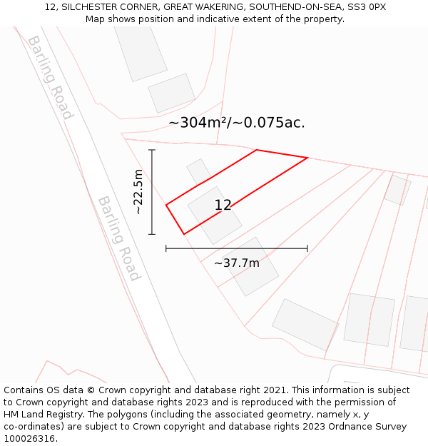 12, SILCHESTER CORNER, GREAT WAKERING, SOUTHEND-ON-SEA, SS3 0PX: Plot and title map