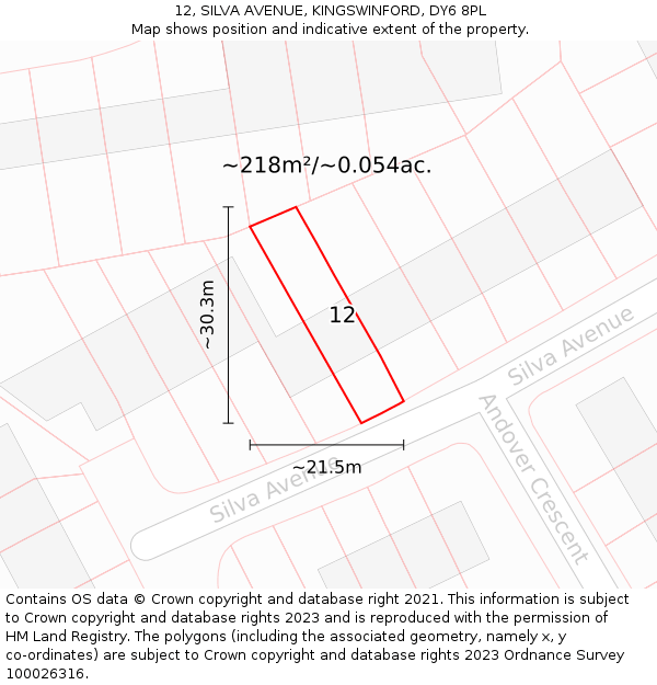 12, SILVA AVENUE, KINGSWINFORD, DY6 8PL: Plot and title map