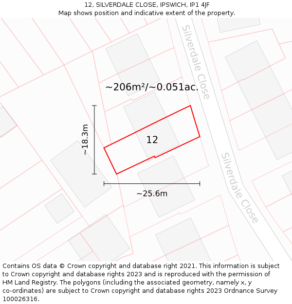 12, SILVERDALE CLOSE, IPSWICH, IP1 4JF: Plot and title map