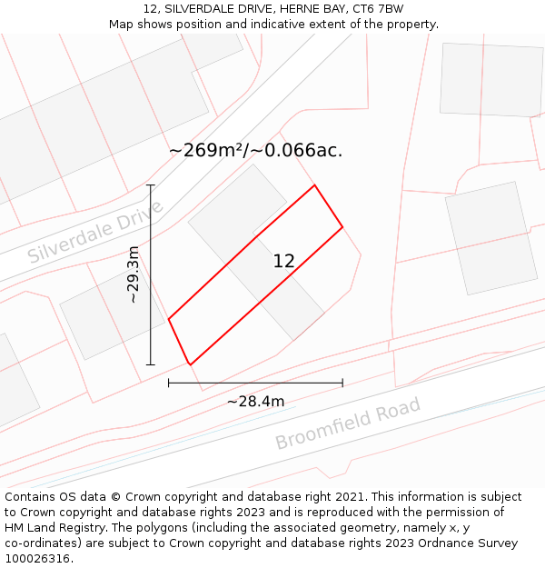 12, SILVERDALE DRIVE, HERNE BAY, CT6 7BW: Plot and title map