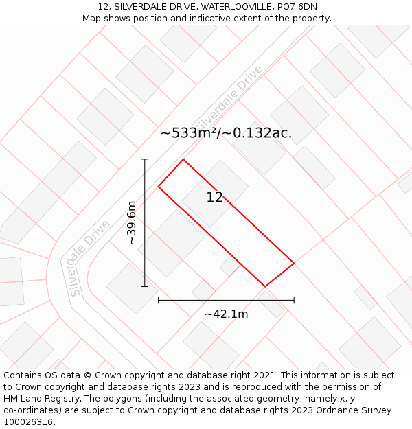 12, SILVERDALE DRIVE, WATERLOOVILLE, PO7 6DN: Plot and title map