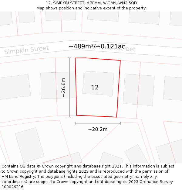 12, SIMPKIN STREET, ABRAM, WIGAN, WN2 5QD: Plot and title map