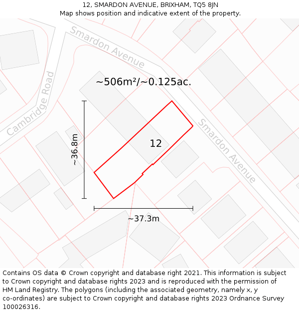 12, SMARDON AVENUE, BRIXHAM, TQ5 8JN: Plot and title map