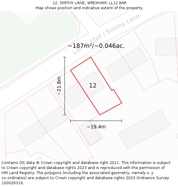 12, SMITHY LANE, WREXHAM, LL12 8AR: Plot and title map