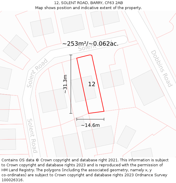 12, SOLENT ROAD, BARRY, CF63 2AB: Plot and title map