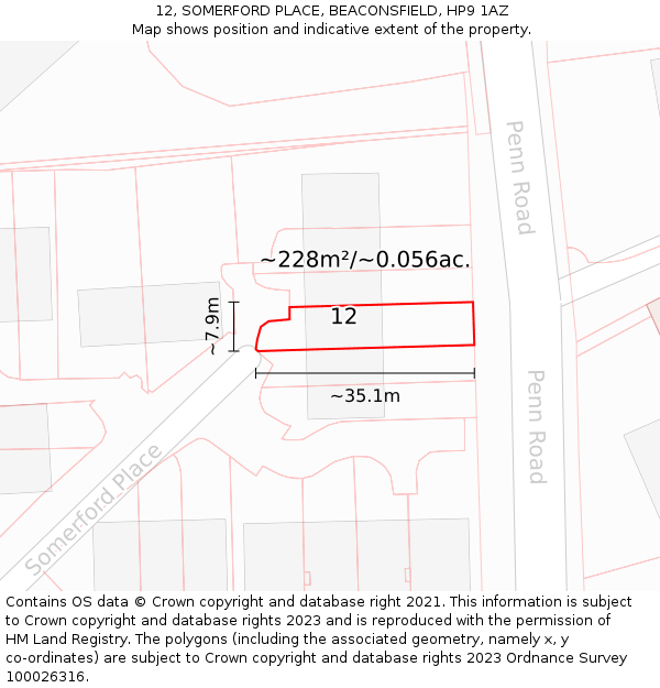 12, SOMERFORD PLACE, BEACONSFIELD, HP9 1AZ: Plot and title map