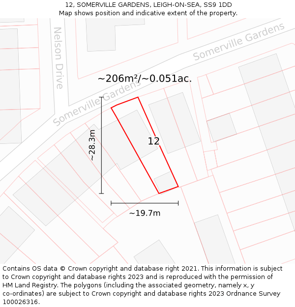 12, SOMERVILLE GARDENS, LEIGH-ON-SEA, SS9 1DD: Plot and title map